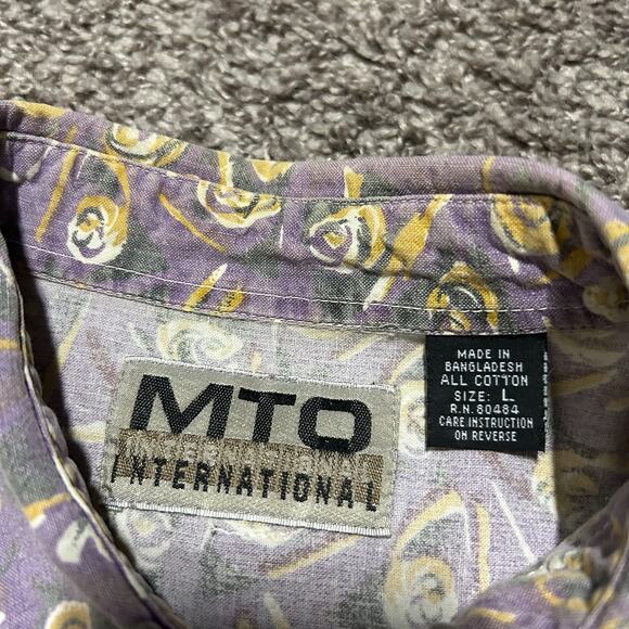 Vintage Abstract Print Button Up Shirt Geometric Art 80s 90s Cotton Purple Large - Picture 3 of 6